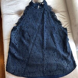 Olivia Grey Chic Navy Lace Sleeveless Blouse